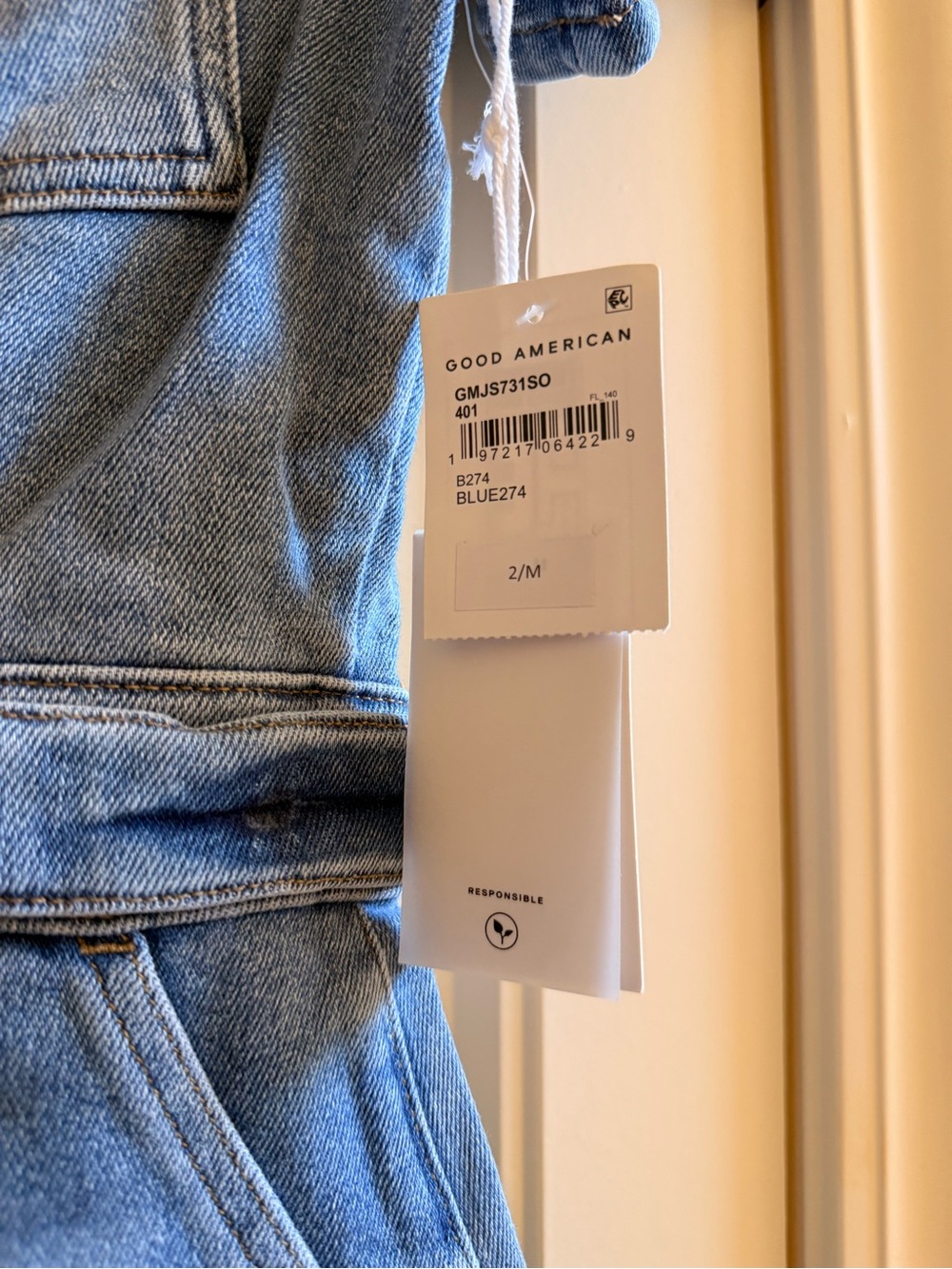 Good American Light Blue Denim Short Sleeve Jumpsuit (NWT originally $199) - Picture 3 of 5